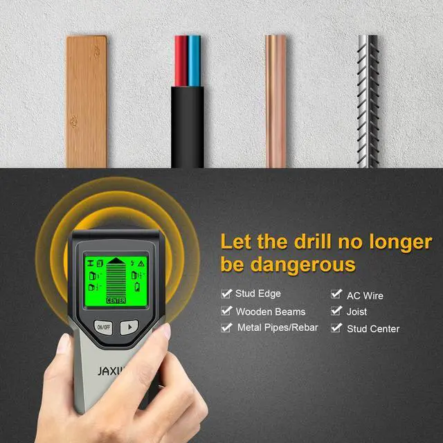 Alt view image 6 of 7 - Stud Finder Wall Scanner - 5 in 1 Stud Finder Tool w/Smart Chip and HD LCD Display, Stud Detector Beam Finders for the Center and Edge of Wood AC Wire Metal Studs Joist Pipe (Grayish)
