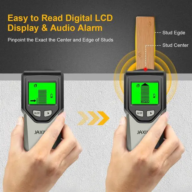 Alt view image 4 of 7 - Stud Finder Wall Scanner - 5 in 1 Stud Finder Tool w/Smart Chip and HD LCD Display, Stud Detector Beam Finders for the Center and Edge of Wood AC Wire Metal Studs Joist Pipe (Grayish)