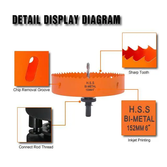 Alt view image 6 of 6 - 6 inch Hole Saw for Wood, Metal, Plastic & Drywall, with Arbor | 152mm Bi-Metal Hole Saw Cutter, Fast Chip Removal, Smooth Clean Cuts, Heavy-Duty yet Lightweight & Handy