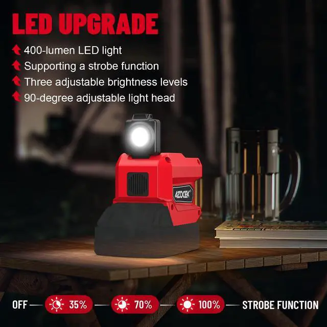 Alt view image 6 of 7 - 220W Power Inverter Compatible with Milwaukee 18V Battery | Battery not included, DC 18V to AC 110V Portable Power Station, 2 USB Ports & 1 Type-C Fast Charging, 400LM LED Work Light