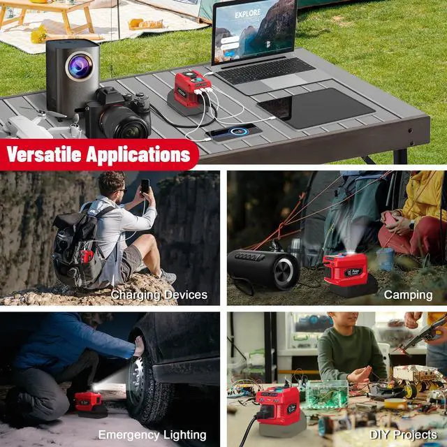 Alt view image 7 of 7 - 220W Power Inverter Compatible with Milwaukee 18V Battery | Battery not included, DC 18V to AC 110V Portable Power Station, 2 USB Ports & 1 Type-C Fast Charging, 400LM LED Work Light