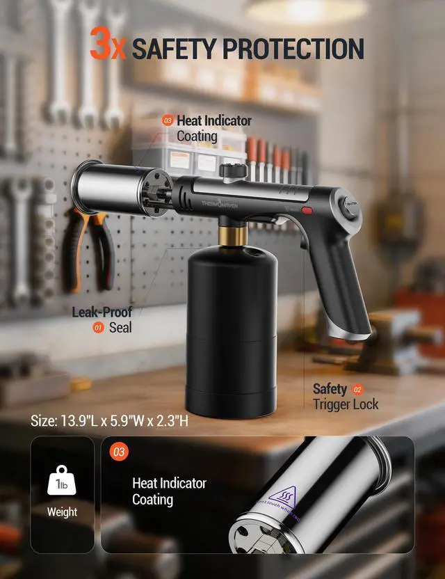 Alt view image 2 of 7 - Propane Torch Gun, One-Touch Max Fire Flame Thrower, Silver | Safety Lock, Adjustable Flame for Charcoal Lighting, Grilling, Sous Vide, BBQ, and Kitchen Food Searing (Tank Not Included)