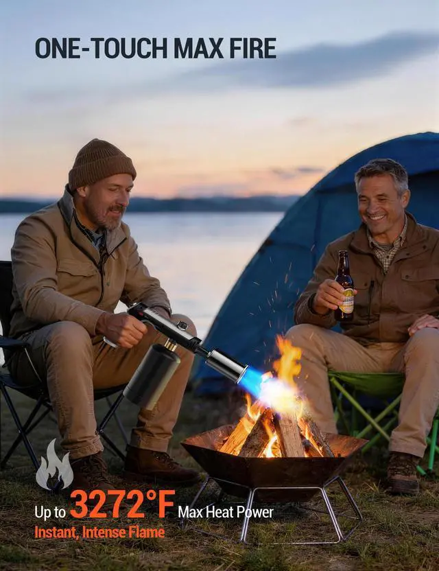 Alt view image 4 of 7 - Propane Torch Gun, One-Touch Max Fire Flame Thrower, Silver | Safety Lock, Adjustable Flame for Charcoal Lighting, Grilling, Sous Vide, BBQ, and Kitchen Food Searing (Tank Not Included)