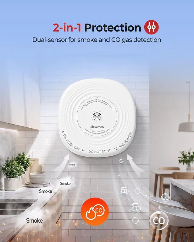 Alt view image 2 of 7 - Smoke Detector Carbon Monoxide Detector Combo 10-Year Sealed Battery | UL 217 10th/UL 2034 5th Certified/85 dB Alarm, Photoelectric Fire Smoke Alarm & CO Detector for Home Hotel Rental Apartment