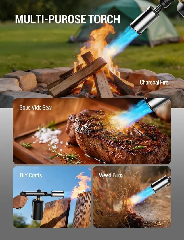 Alt view image 7 of 7 - Propane Torch Gun, One-Touch Max Fire Flame Thrower, Silver | Safety Lock, Adjustable Flame for Charcoal Lighting, Grilling, Sous Vide, BBQ, and Kitchen Food Searing (Tank Not Included)