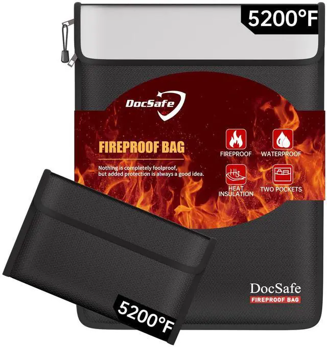 Main image of Fireproof Document Bag (5200) with Fireproof Organizer Travel Case,Heat Insulated FireWater Resistant 8 Layers Safe Money Bag Storage for Important Documents,Cash,Power Bank,Valuables,Black