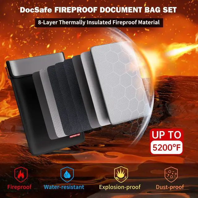 Alt view image 2 of 7 - Fireproof Document Bag (5200) with Fireproof Organizer Travel Case,Heat Insulated FireWater Resistant 8 Layers Safe Money Bag Storage for Important Documents,Cash,Power Bank,Valuables,Black