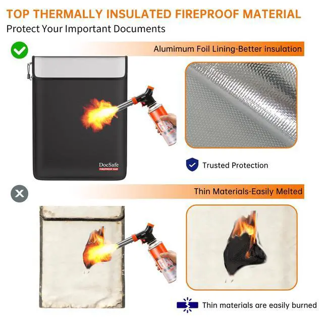 Alt view image 3 of 7 - Fireproof Document Bag (5200) with Fireproof Organizer Travel Case,Heat Insulated FireWater Resistant 8 Layers Safe Money Bag Storage for Important Documents,Cash,Power Bank,Valuables,Black