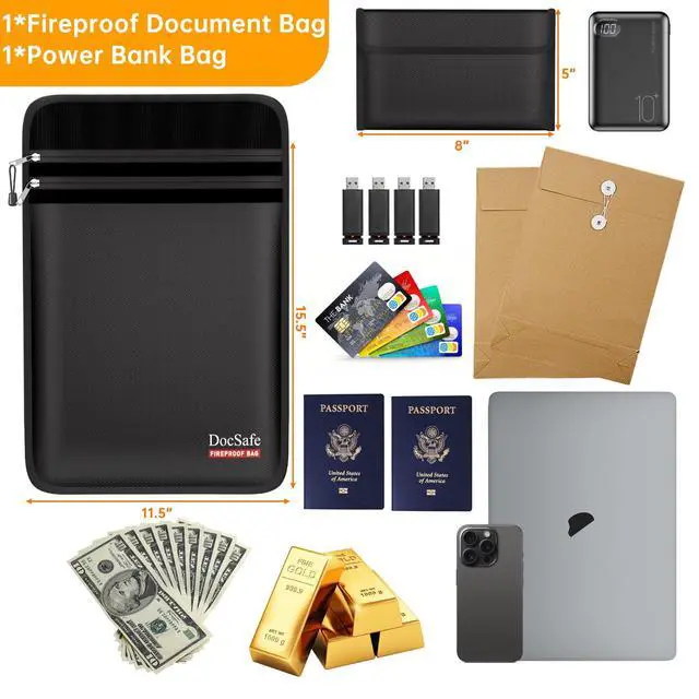 Alt view image 4 of 7 - Fireproof Document Bag (5200) with Fireproof Organizer Travel Case,Heat Insulated FireWater Resistant 8 Layers Safe Money Bag Storage for Important Documents,Cash,Power Bank,Valuables,Black