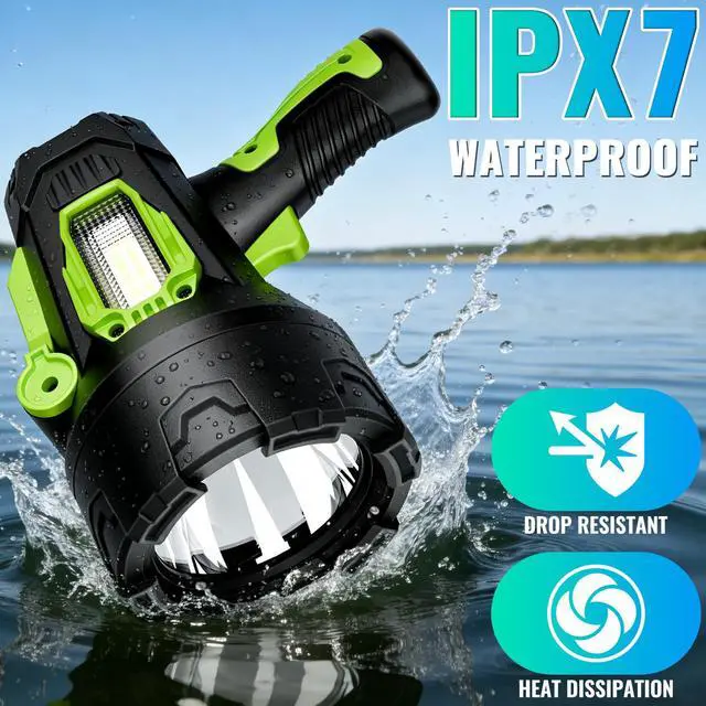 Alt view image 5 of 7 - Rechargeable Spotlight,2000000 LM Super Bright Handheld Spot Light LED Flashlight High Lumens,Powered Spotlight Large Searchlight Outdoor with Foldable Tripod for Boating Camping Hunting