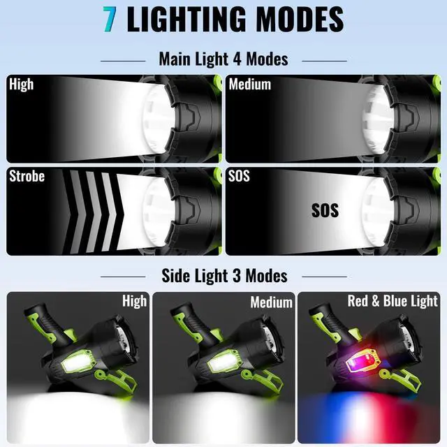 Alt view image 6 of 7 - Rechargeable Spotlight,2000000 LM Super Bright Handheld Spot Light LED Flashlight High Lumens,Powered Spotlight Large Searchlight Outdoor with Foldable Tripod for Boating Camping Hunting
