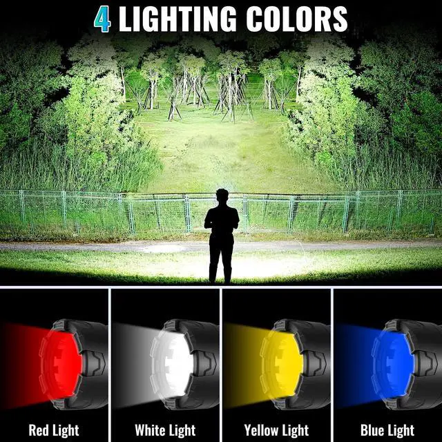 Alt view image 7 of 7 - Rechargeable Spotlight,2000000 LM Super Bright Handheld Spot Light LED Flashlight High Lumens,Powered Spotlight Large Searchlight Outdoor with Foldable Tripod for Boating Camping Hunting