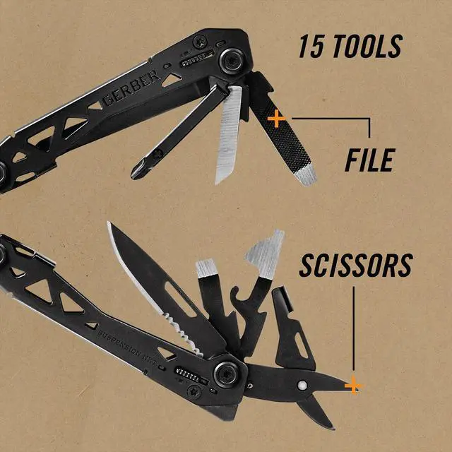 Alt view image 4 of 7 - Suspension NXT 15-in-1 EDC Multitool, Pliers w/ Pocket Knife, Black | Needle nose pliers, wire stripper, 15 tools, camping/survival gear, EDC pocket clip, lightweight