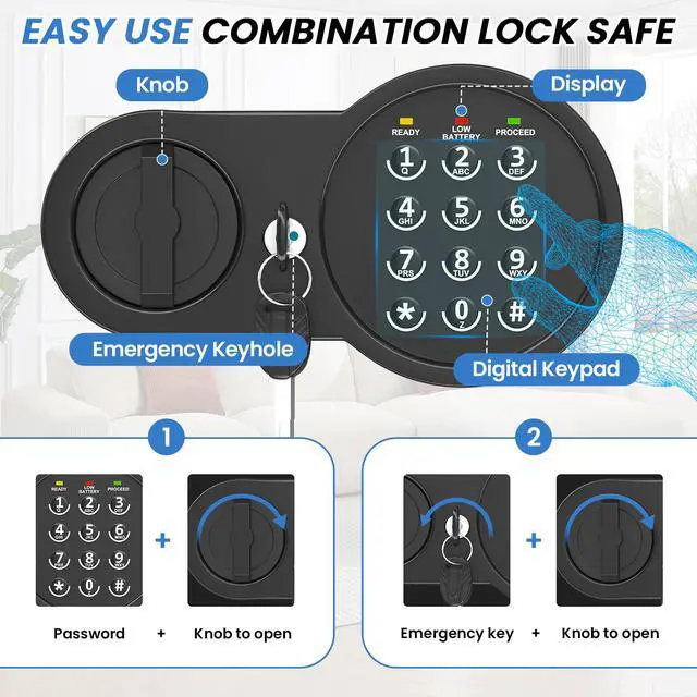 Alt view image 7 of 7 - 0.5 Cu Ft Mini Safe Box with Fireproof Document Bag, Money Safe with Keys & Pass Code & Wall Mount Kits, Small Safes with Smart Alert System for Money, Jewelry, and Documents2026 New