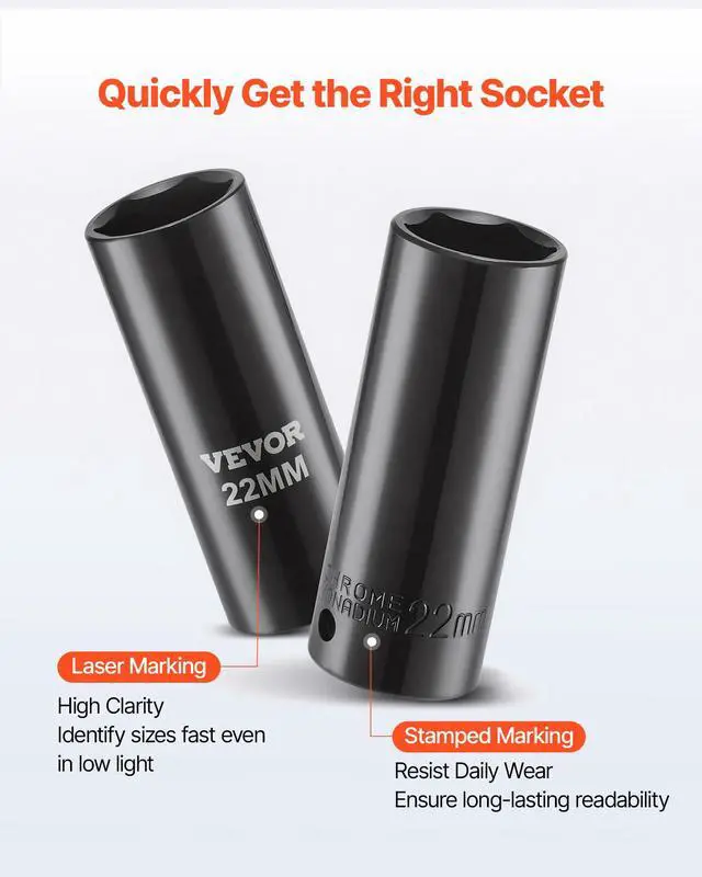 Alt view image 3 of 7 - 1/2" Drive Impact Socket Set, 29-Piece Deep Sockets Standard SAE (3/8 to 1 inch) and Metric (10 to 24 mm) Size, 6 Point, CR-V Steel, Extension Bars (3", 5", 10")