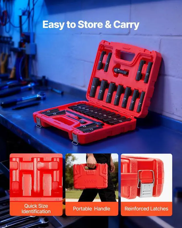 Alt view image 6 of 7 - 1/2" Drive Impact Socket Set, 29-Piece Deep Sockets Standard SAE (3/8 to 1 inch) and Metric (10 to 24 mm) Size, 6 Point, CR-V Steel, Extension Bars (3", 5", 10")