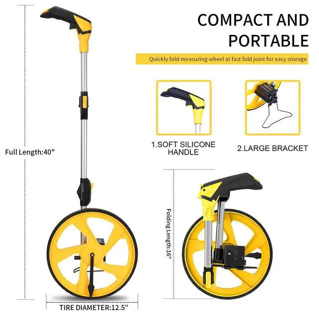 Alt view image 3 of 6 - Measuring Wheel in Feet and Inches, Double Collapsible, Mechanical | One-Key Reset, Kickstand, Start Point Arrow, 12.5" Roller, Portable Backpack, 0-9,999 Ft Measure Wheel, Adapt Various Roads