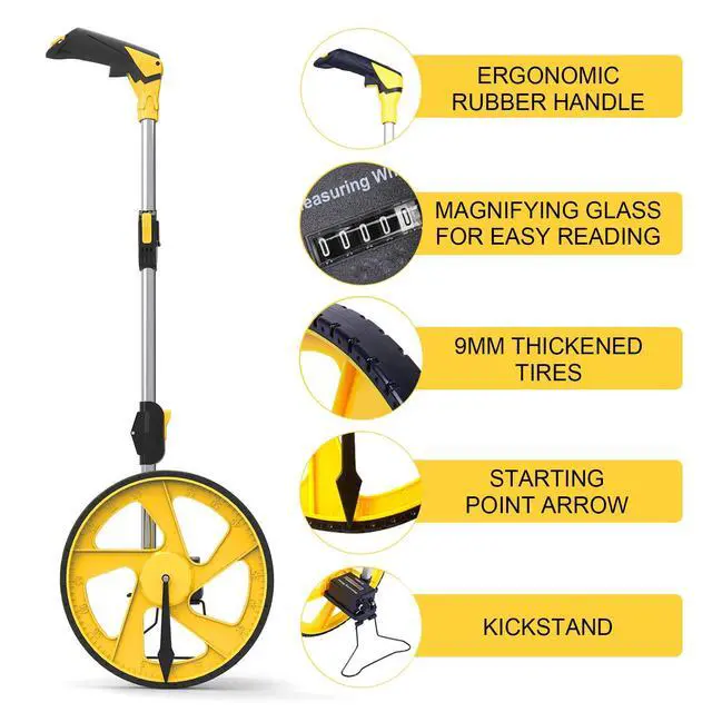 Alt view image 4 of 6 - Measuring Wheel in Feet and Inches, Double Collapsible, Mechanical | One-Key Reset, Kickstand, Start Point Arrow, 12.5" Roller, Portable Backpack, 0-9,999 Ft Measure Wheel, Adapt Various Roads