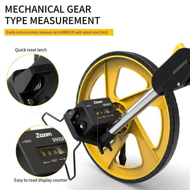 Alt view image 5 of 6 - Measuring Wheel in Feet and Inches, Double Collapsible, Mechanical | One-Key Reset, Kickstand, Start Point Arrow, 12.5" Roller, Portable Backpack, 0-9,999 Ft Measure Wheel, Adapt Various Roads