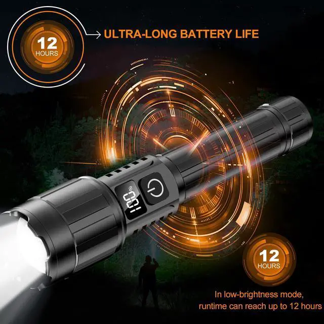 Alt view image 7 of 7 - LED Flashlight Rechargeable 100000 High Lumens,12H & Long Range | Super Bright Flashlights USB C, Stepless Dimming with LCD Display High Powerd Flash Light For Home Camping Emergency