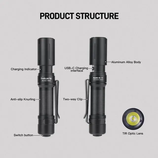 Alt view image 6 of 7 - Archer Mini EDC Flashlight, USB-C Rechargeable Pocket Flashlights 405 Lumens, IPX8 Waterproof Mini Penlight with Clip for Everyday Carry, Inspection and Emergency Use