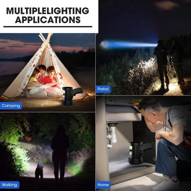 Alt view image 7 of 7 - Rechargeable Spotlight, 2,000,000 Lumens Super Bright Handheld Led Flashlight, Outdoor Spot Light with Cob Light and Solar Panelsfor Boating Camping