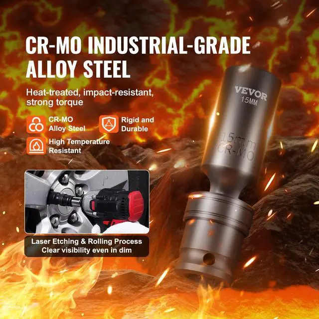 Alt view image 5 of 7 - 14PCS Universal Impact Socket Set - 3/8" Drive Deep Metric 10-19mm 6 Point - Swivel Socket with Flexible Wobble, CR-MO, Metric, Storage Case