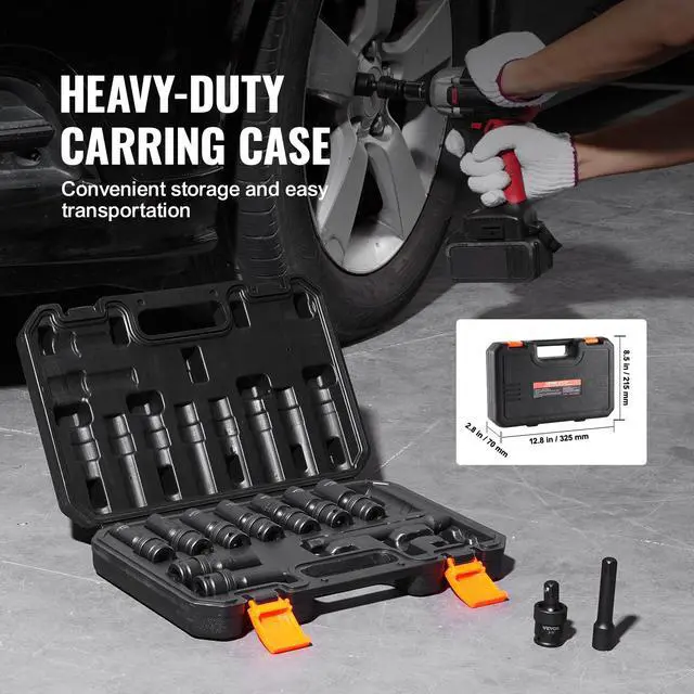 Alt view image 6 of 7 - 14PCS Universal Impact Socket Set - 3/8" Drive Deep Metric 10-19mm 6 Point - Swivel Socket with Flexible Wobble, CR-MO, Metric, Storage Case