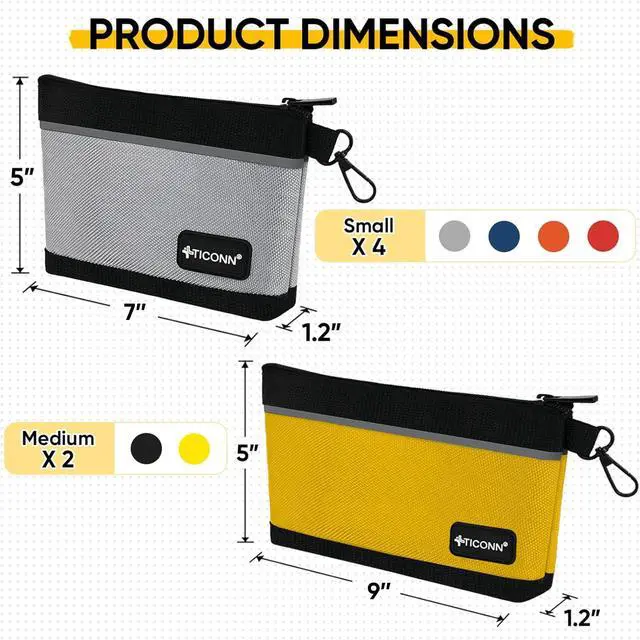 Alt view image 4 of 7 - Tool Pouches with Zipper, 1680D Oxford Small Tool Bags, Waterproof Utility Bag Zipper Pouch for Tool Organizers and Storage (6 Pack Combo)