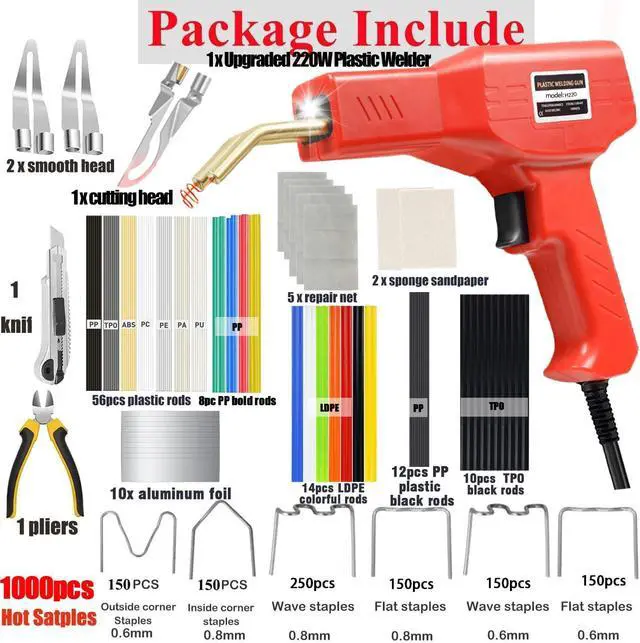 Alt view image 2 of 7 - Upgraded 220W Plastic Welder, 2 in 1 Plastic Welding Kit Plastic Repair Welder Kit 1000PCS Hot Stapler Soldering Gun with 100PCS Plastic Welding Rods Car Bumper Repair Kit for Most Plastic Repair