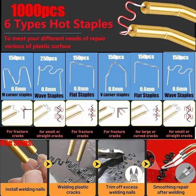Alt view image 5 of 7 - Upgraded 220W Plastic Welder, 2 in 1 Plastic Welding Kit Plastic Repair Welder Kit 1000PCS Hot Stapler Soldering Gun with 100PCS Plastic Welding Rods Car Bumper Repair Kit for Most Plastic Repair