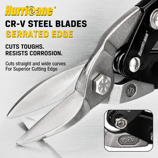 Alt view image 3 of 7 - 10 inch Aviation Tin Snips, Straight Cut Metal Shears with Non-Slip Tyregrip Handle, Cr-V Steel Blades Shears for Thin Sheet Metal, Aluminum, Gutter & DIY Projects