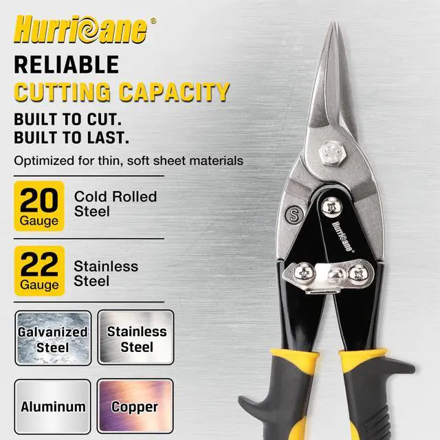 Alt view image 2 of 7 - 10 inch Aviation Tin Snips, Straight Cut Metal Shears with Non-Slip Tyregrip Handle, Cr-V Steel Blades Shears for Thin Sheet Metal, Aluminum, Gutter & DIY Projects