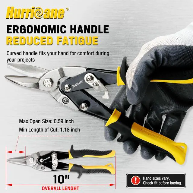 Alt view image 4 of 7 - 10 inch Aviation Tin Snips, Straight Cut Metal Shears with Non-Slip Tyregrip Handle, Cr-V Steel Blades Shears for Thin Sheet Metal, Aluminum, Gutter & DIY Projects