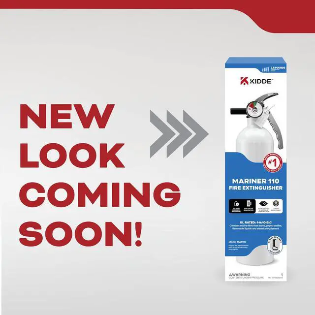 Alt view image 2 of 7 - Mariner 110 Fire Extinguisher for Boats, 1-A:10-B:C, MAR110, 1 Pack | Coast Guard Approved Watercraft Extinguisher for Small Common Marine Fires, 2.5 lb. Dry Chemical