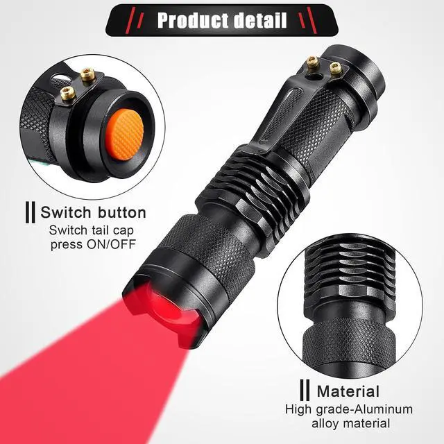 Alt view image 2 of 6 - Red Light Flashlight LED Single Mode Torch 1 Mode Scalable Red Lens Filter Flashlight for Night Astronomy Aviations Observation Beach Safe(4 Pieces)
