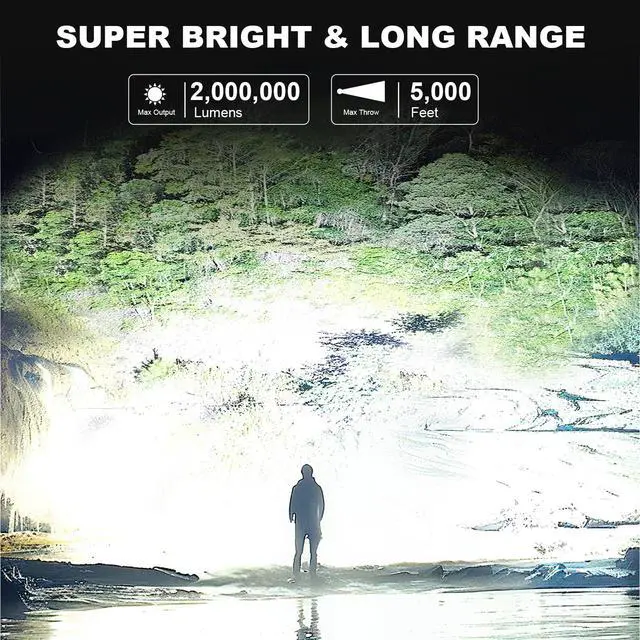 Alt view image 2 of 7 - Rechargeable Spotlight 2,000,000 Lumens, Super Bright LED Spotlight Flashlight Outdoor with COB Light & Foldable Tripod, Long Lasting Large Handheld Spot Light for Boating Camping