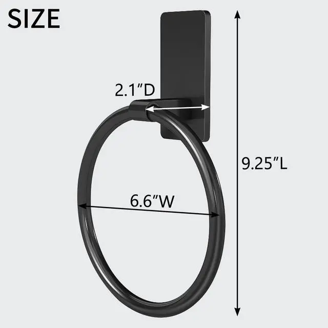 Alt view image 6 of 6 - Hand Towel Holder for Bathroom, Adhesive Round Towel Ring, Black | for Bath RV Kitchen, Self Adhesive No Drill Hole, Easy to Install