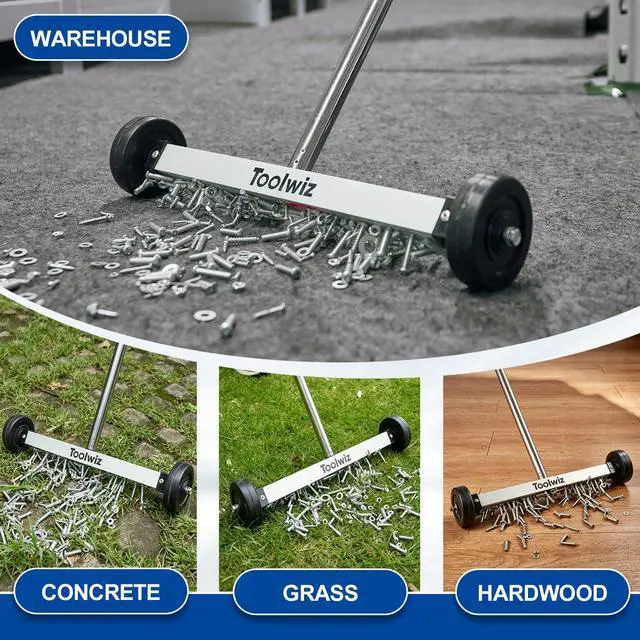Alt view image 2 of 7 - Magnetic Pick Up Sweeper 17-inch Wide, 8.8 Lbs Magnet Pull Force | 8.8 Lbs, Rolling Magnetic Sweeper, Heavy Duty Magnet Pickup with Smooth Wheels, Yard Tools, Clean Nails for Construction