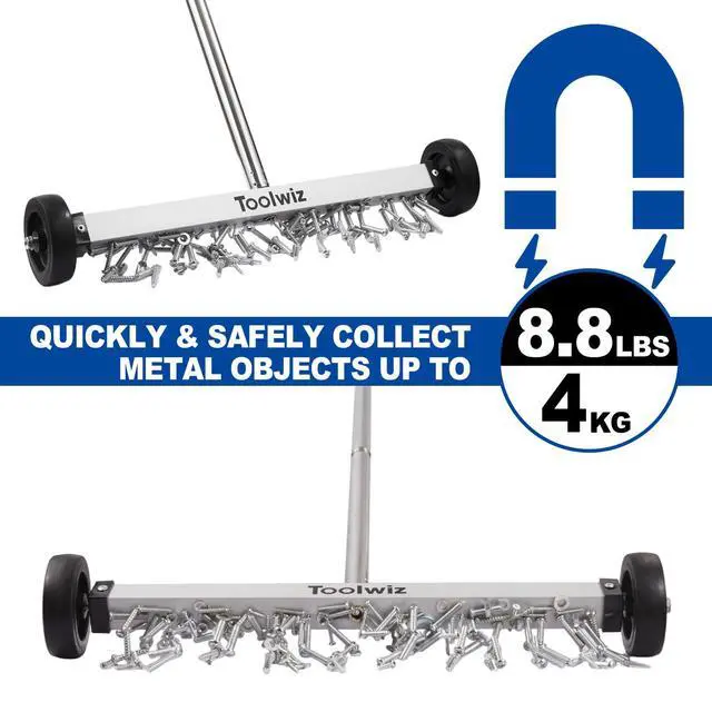 Alt view image 3 of 7 - Magnetic Pick Up Sweeper 17-inch Wide, 8.8 Lbs Magnet Pull Force | 8.8 Lbs, Rolling Magnetic Sweeper, Heavy Duty Magnet Pickup with Smooth Wheels, Yard Tools, Clean Nails for Construction