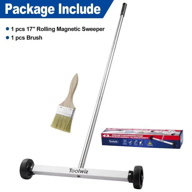 Alt view image 7 of 7 - Magnetic Pick Up Sweeper 17-inch Wide, 8.8 Lbs Magnet Pull Force | 8.8 Lbs, Rolling Magnetic Sweeper, Heavy Duty Magnet Pickup with Smooth Wheels, Yard Tools, Clean Nails for Construction
