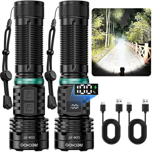 Main image of Rechargeable Flashlight 2 Pack, Super Bright Flashlights High Lumens 99000 | Fixed Foucs, 8 Lighting Modes IP65 Waterproof Flashlight for Camping Essential, Hunting, Emergency, Gifts for Men