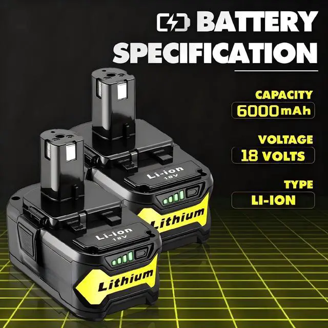 Alt view image 2 of 7 - 2Pack Upgrade 108000mWh High Capacity Replacement for Ryobi 18V Battery Compatible with Ryobi 18V ONE+ System Cordless Power Tools and Charger