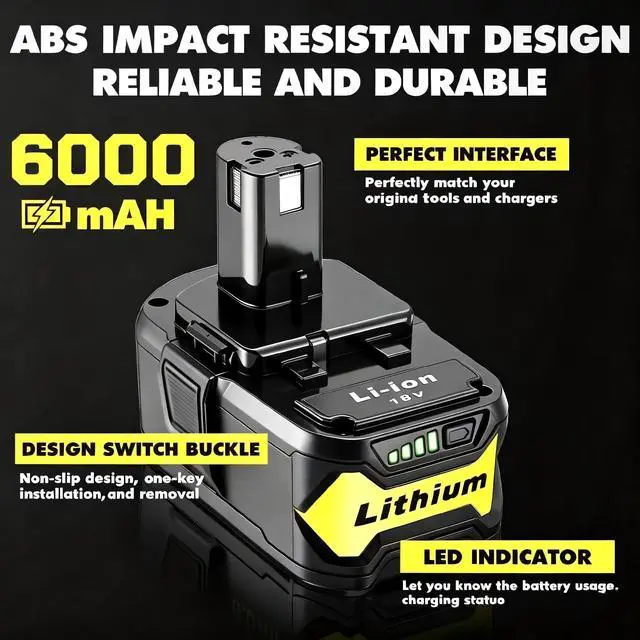 Alt view image 3 of 7 - 2Pack Upgrade 108000mWh High Capacity Replacement for Ryobi 18V Battery Compatible with Ryobi 18V ONE+ System Cordless Power Tools and Charger