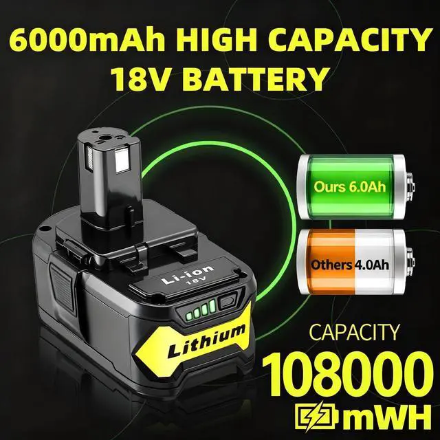 Alt view image 4 of 7 - 2Pack Upgrade 108000mWh High Capacity Replacement for Ryobi 18V Battery Compatible with Ryobi 18V ONE+ System Cordless Power Tools and Charger