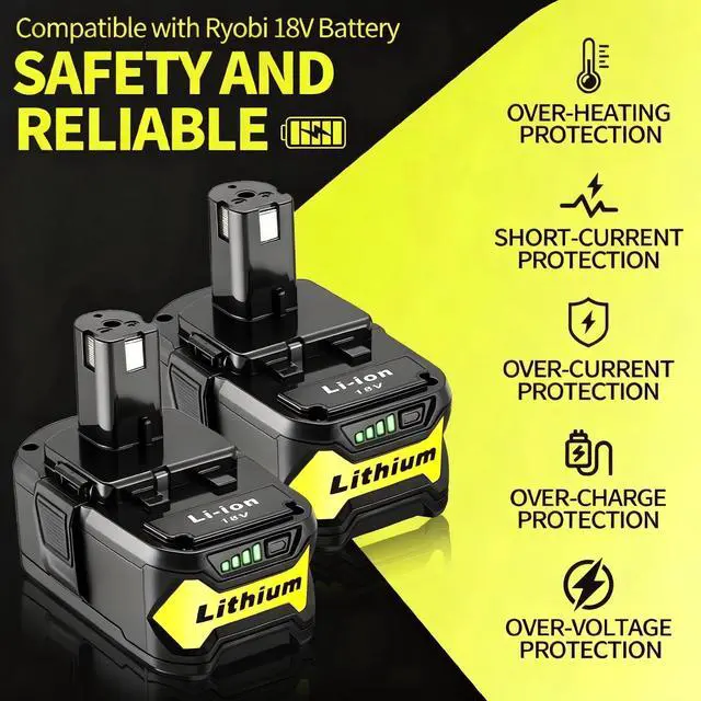 Alt view image 5 of 7 - 2Pack Upgrade 108000mWh High Capacity Replacement for Ryobi 18V Battery Compatible with Ryobi 18V ONE+ System Cordless Power Tools and Charger