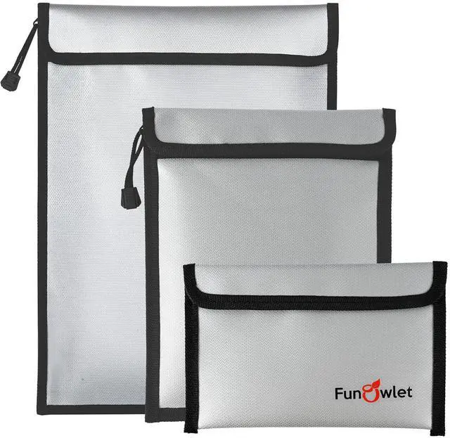 Main image of Fireproof Waterproof Money Document Bag, 3Pack Safe Pouch | Fire and Water Resistant,Zipper Storage Organizer, for Important Papers, Cash, Passports, Jewelry & Electronics, Gray