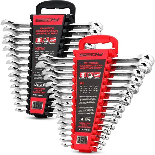 Main image of 30-Piece Combination Wrench Set - Open End Wrench Set with Organizer Professional 12 Point Wrench Kit Tool for Mechanic Garages Workshops 1/4'' to 1'' & 8-22mm