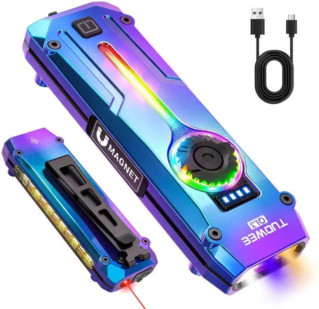 Main image of UV Flat EDC Flashlight Rechargeable 1800 High Lumens Pocket Light with RGB,Magnetic Base Small Flashlights with Dual Switch,Stepless Dimming,USB-C Waterproof Work Flash Light for Work,Home,Emergencies