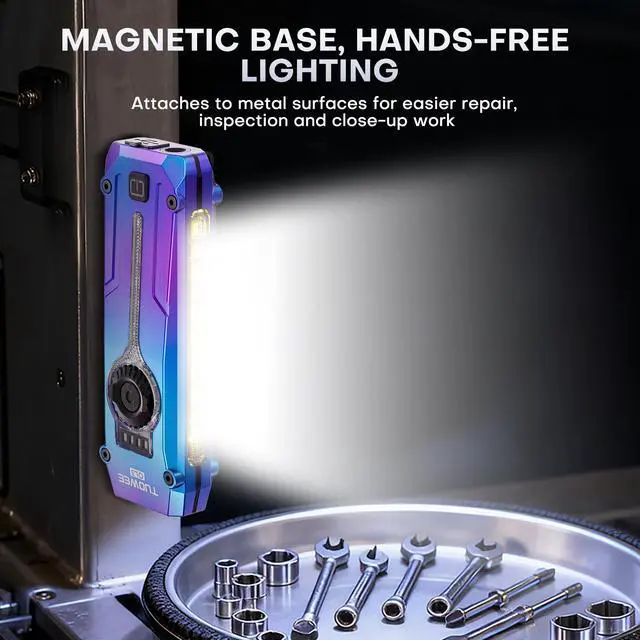 Alt view image 6 of 7 - UV Flat EDC Flashlight Rechargeable 1800 High Lumens Pocket Light with RGB,Magnetic Base Small Flashlights with Dual Switch,Stepless Dimming,USB-C Waterproof Work Flash Light for Work,Home,Emergencies